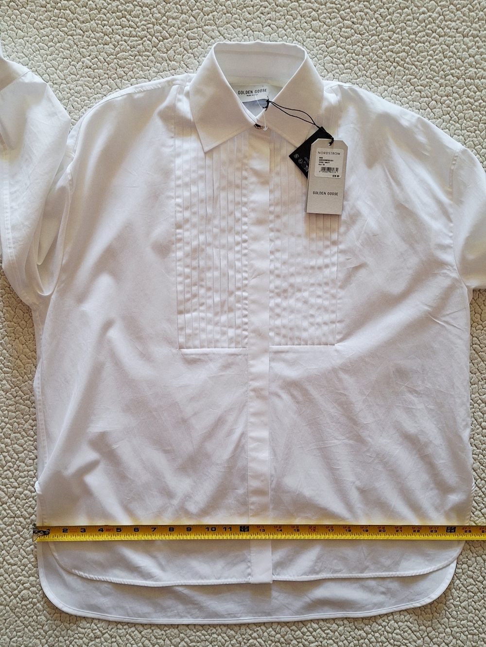 GOLDEN GOOSE Pintuck Bib Oversized Cotton Button-Up Shirt White XS Org $750 - Picture 15 of 16